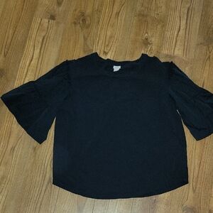 Chico's Blue Boxy Blouse with Ruffled Bell Sleeves